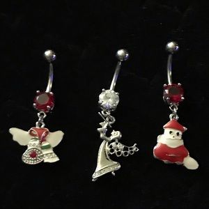 New Christmas Belly Ring Set Angel, Snowman, Bells